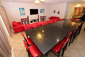 Living area with custom granite table